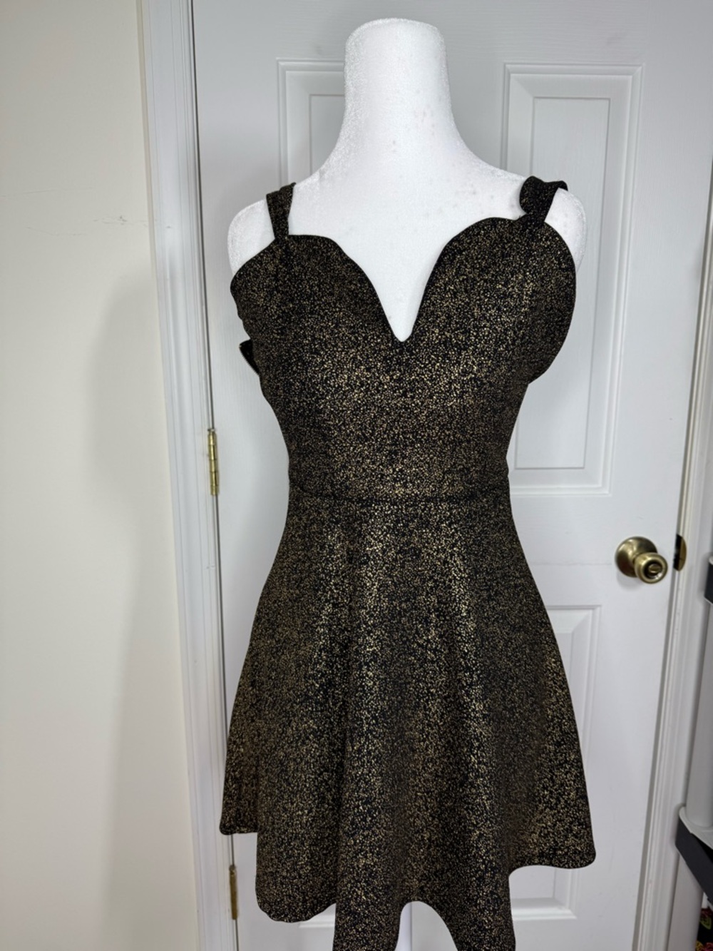 Charlotte Russe Black and Gold Glitter Fit & Flare Mini Dress